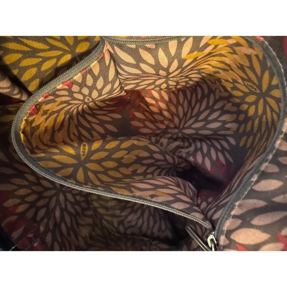 Lodis Black Pebbled Leather Tote Shoulder Bag Zip Top Floral Lining